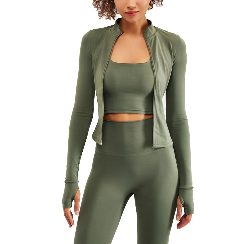 Skin Friendly Yoga Clothing for Women Zipper Long Sleeve Fitness Clothing Set Body Fitting Running Fitness Yoga Set Sportswear