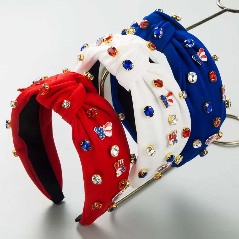 New Celebration Flag Independence Day Headband Diamond Set Alloy Dripping Oil Five-pointed Star Decorative Headband