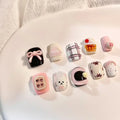 Handmade Cute Bowknot 3D Cake Pinch Gel Nail French Art Design Short Round Press-On Acrylic Nails for Manicure Packaging
