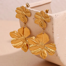 Guarantee Dreamshow Gold Plated Dangle Earrings Flower Drop Earrings Tarnish Free Jewelry Stainless Steel Fashion Jewelry