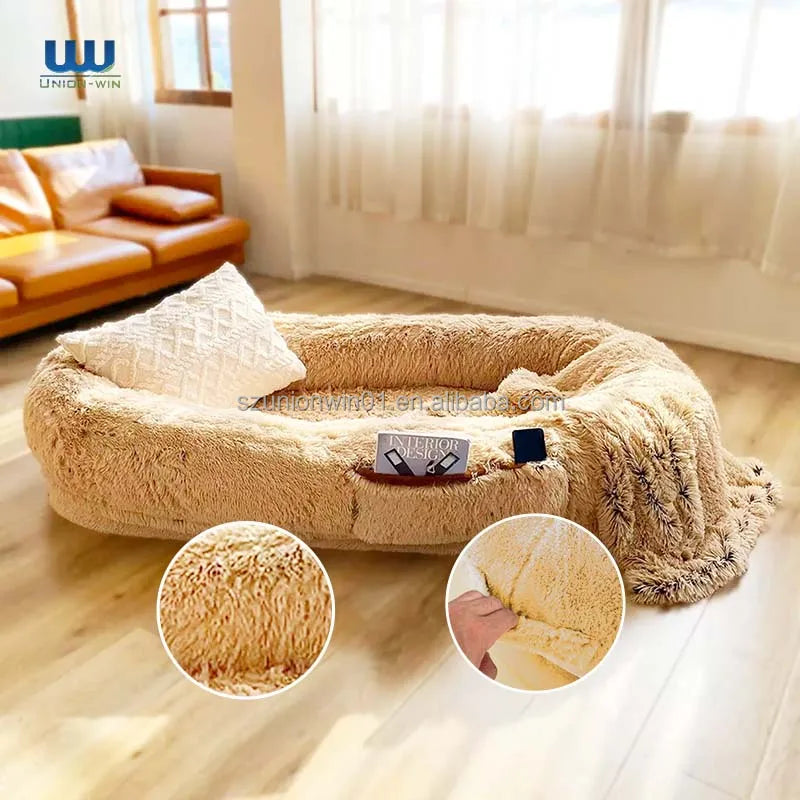 Extra Large round Sofa Dog Bed for Humans Folding Lounge with Heating Feature Velvet and Foam Material Popular Lazy Pet Bed