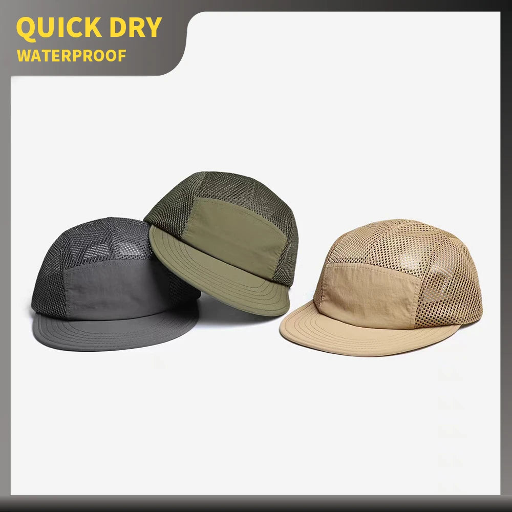 Light Weight Breathable 5 Panel Nylon Flexible Soft Black Mesh Camp CapLightweight Duckbill Trail Running Hat