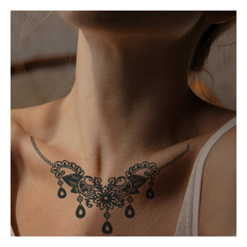 BXTAT Temporary Semi-Permanent Blue Genipa Juice Tattoos Indian Tribal Necklace Chain Henna Flower Mandala Bracelet GZ025to30