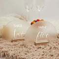 Semicircle Shape Frosted clear Acrylic Table Numbers With Wood Stand for Wedding Reception Party Table Decor