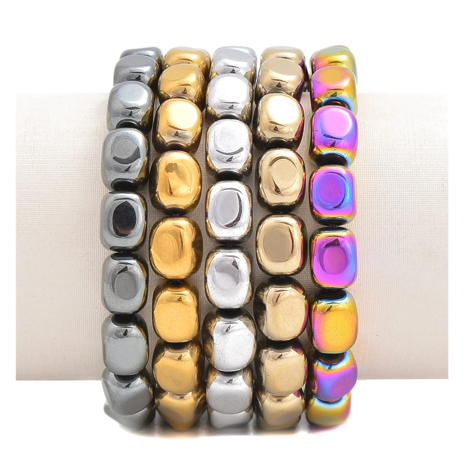 Wholesale Rainbow Gold Sliver Gray Color Hematite Nugget Chunk Beads Beaded Bracelet for Women Men Girls 8x10mm