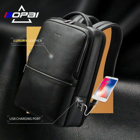 Wholesale High End BSCI Bopai Business Cowhide Anti Theft 15.6 Inch Laptop Usb Charging Custom Luxury Men Real Leather Backpack