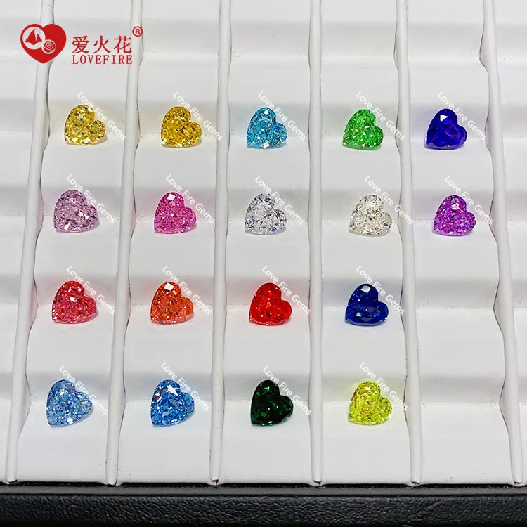 Multiple Color Fat Heart Shape Ice Cut Cz Diamond Wholesale Loose Cubic Zirconia