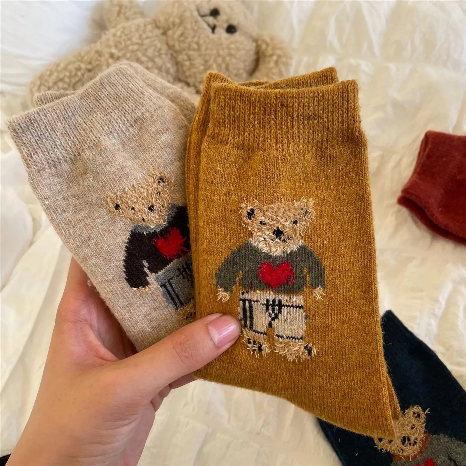 Winter Wool Warm Fuzzy Socks Lovely 3d Cartoon Girls Tube Bear Socks Cute Women Slouch Socks