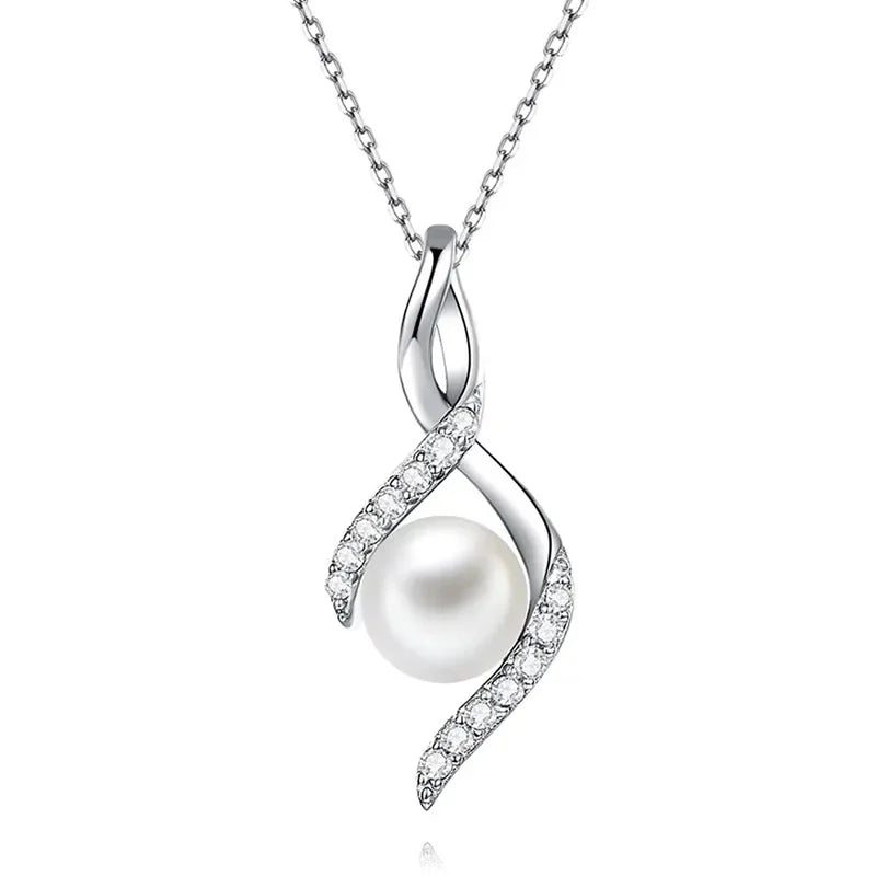 Huitan Contracted Style Imitated Pearl Cubic Zirconia Necklace Wedding Silver Plated Bridal Pendant CZ Necklaces Women Wholesale