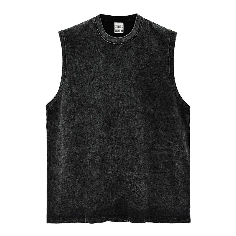 Vintage Washed Edge 250 Gsm Plus Size Men's Gym Clothing Grinding Plus Size Sleeveless Shirt and Tank Tops