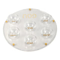 Judaica Passover Pesach Gift Magnificent 6 Glass Cups Gold Embroidery Leatherette Backing Lucite Seder Plate