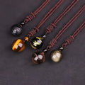 14MM 16MM Natural Tiger Eye Obsidian Pendant Necklace Lucky Blessing Protection Beads Necklace for Women Men