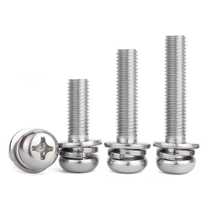 Factory Custom Carbon Steel Stainless Steel Cross Recessed Pan Combination Screw M2-M5 Plated Flat Spring Double Washer Wood