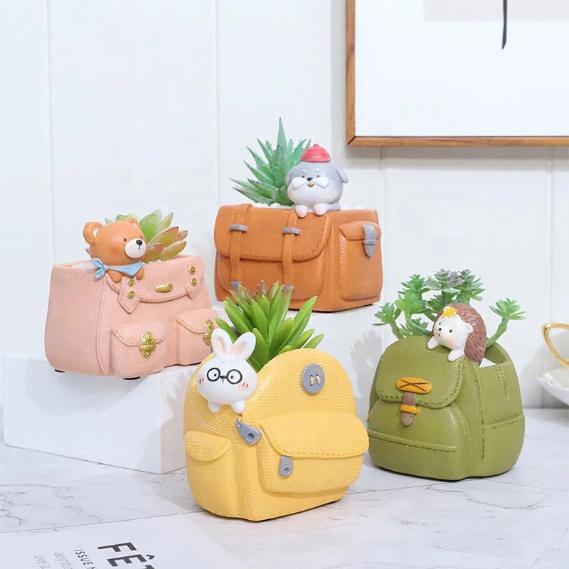 Hot Selling Henry Colorful Creative Cartoon Resin Backpack Succulent Home Desktop Balcony Decoration Small Flower Pot Garden