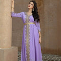 Muslim Eid  Modern Dubai Evening Dress  Embroidery Lace Dress V Neck Ethnic Abaya Arabic Muslim Islamic Clothing