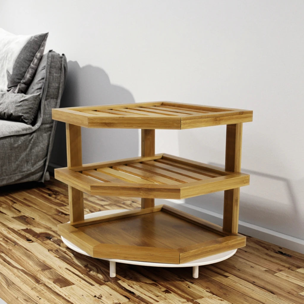 Three-Layer Bamboo Dish Storage Rack Creative Standing Type Simple Installation Space-Saving Kitchen Organizer Metal Spice