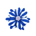 Beautiful Custom Kimmy Blue White Polyester Grosgrain Ribbon Crystal Rhinestone Flower Brooch Pin Pearl Center Accent Striped