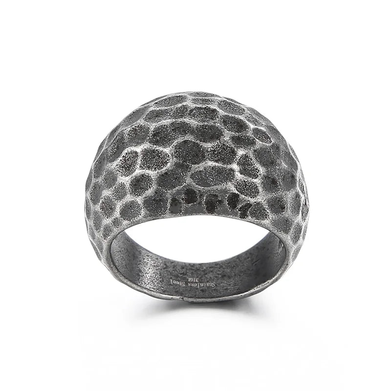 KALEN Men Unique Retro Gold/Silver/Black Stainless Steel Pitted Surface Jewelry Ring