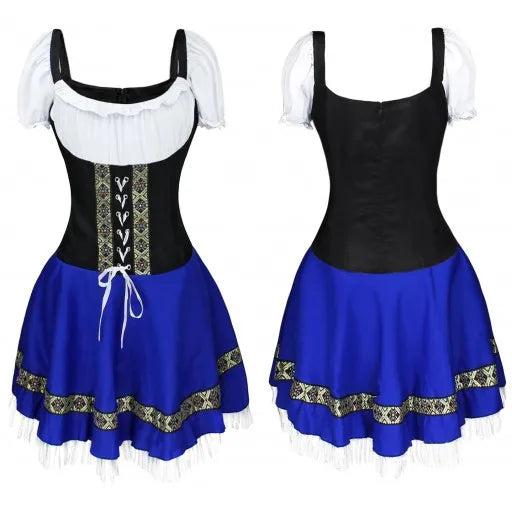 Ladies Oktoberfest Costume Austrian German Tassels  Dirndl Dress Beer Maid Wench Plus Size Costume Maid Dress