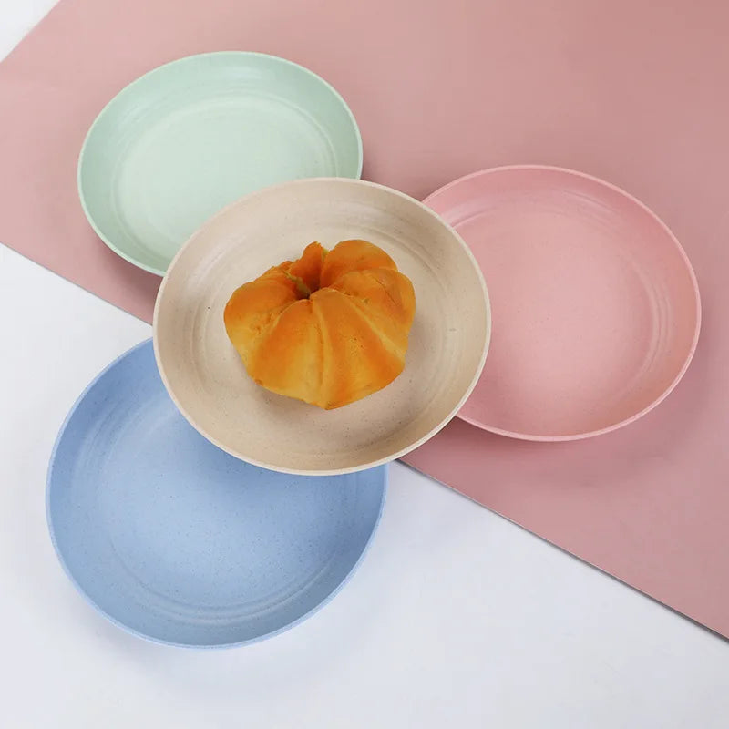 Round  Wheat Straw Tableware Anti-fall Meal Dish Multi-color Fruit Plate Creative  Wholesale  Plastic Plate