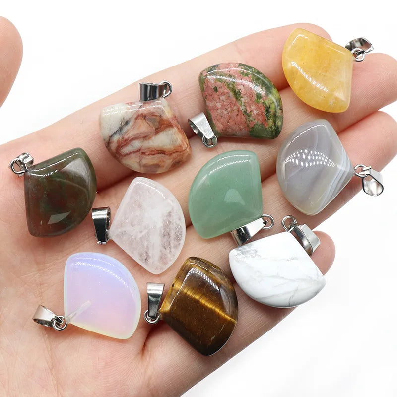 20mm Fan-shaped Pendant Natural Crystal Semi-precious Stone Fan-shaped Pendant DIY Earrings Necklace Jewelry Accessories