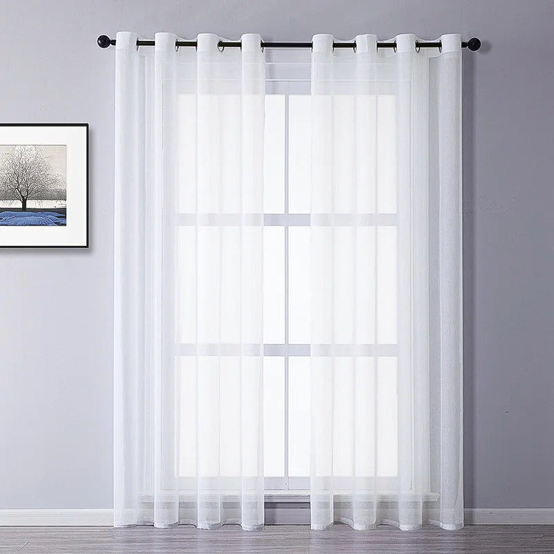 Jiaohui Solid White Transparent Window Grommet Sheer Curtains Elegant Drapes for Living Room