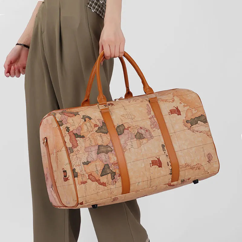 Jiezhen Unisex Large Capacity Duffle Bag Animal Prints White PU Leather Fashionable Waterproof Foldable Drawbar Zipper Travel