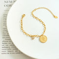 Western Style Women's Bracelets Gold Round Designer Charms Chain Stainless Steel Charm Bracelet Pulsera De Acero Inoxidable
