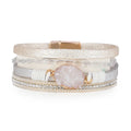Fashion Vintage Multilayer Braided Pu Leather Rope Resin Druzy Charm Boho Bangles Gold Plated Men's Magnetic Snaps Set