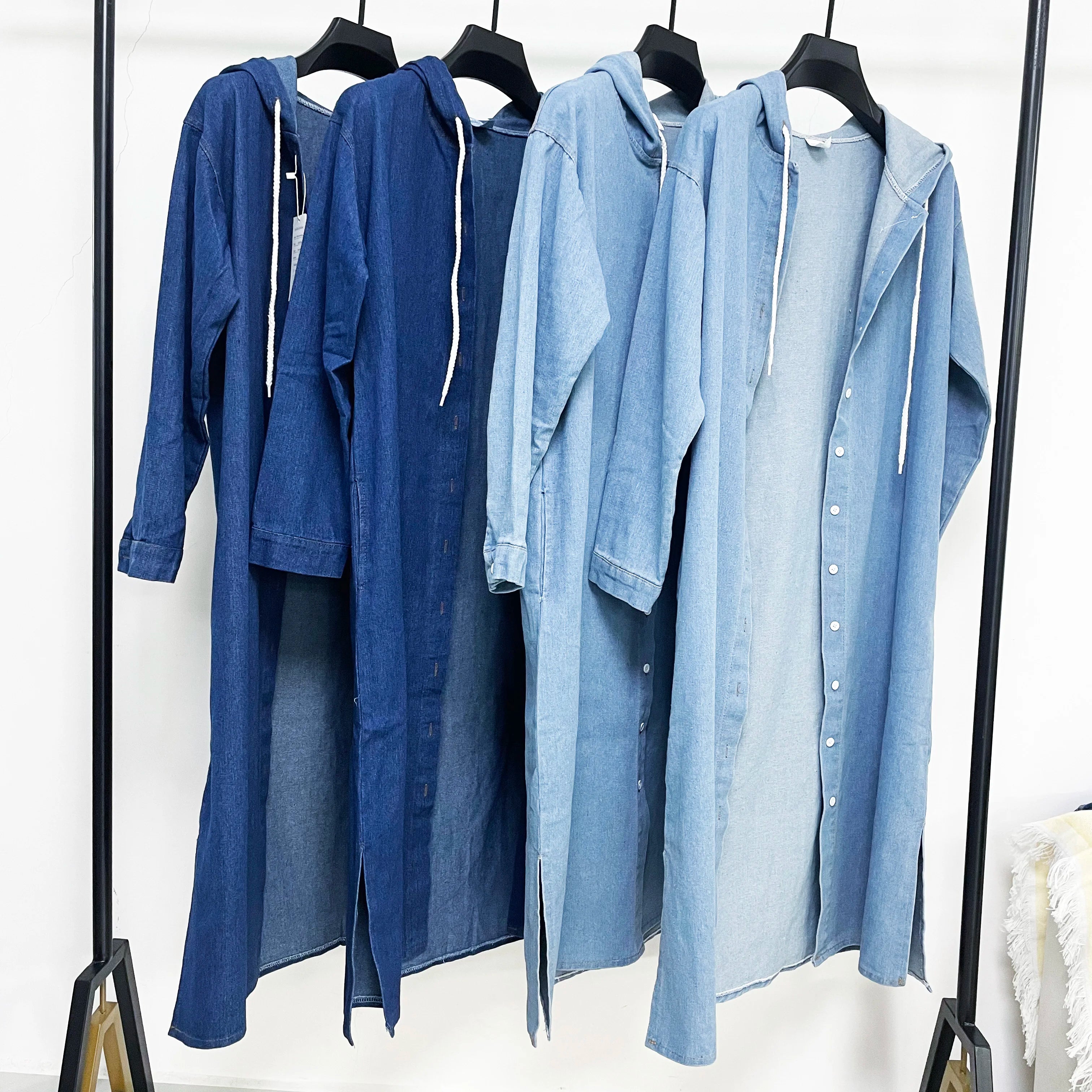 OEM Women Denim Jacket Streetwear Single Breasted Long Windbreaker Denim Trench Coat Plus Size Women's Jackets