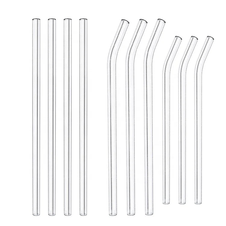 Eco-Friendly Reusable Borosilicate Clear Glass Straws Straight Bent Shape for Beverage 6mm 8mm 10mm 12mm 14mm Diameter Options