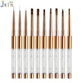 Private Label Rose Gold Metal Handle Clear Rhinestones Design Gel Painting Nail Art Brush Set