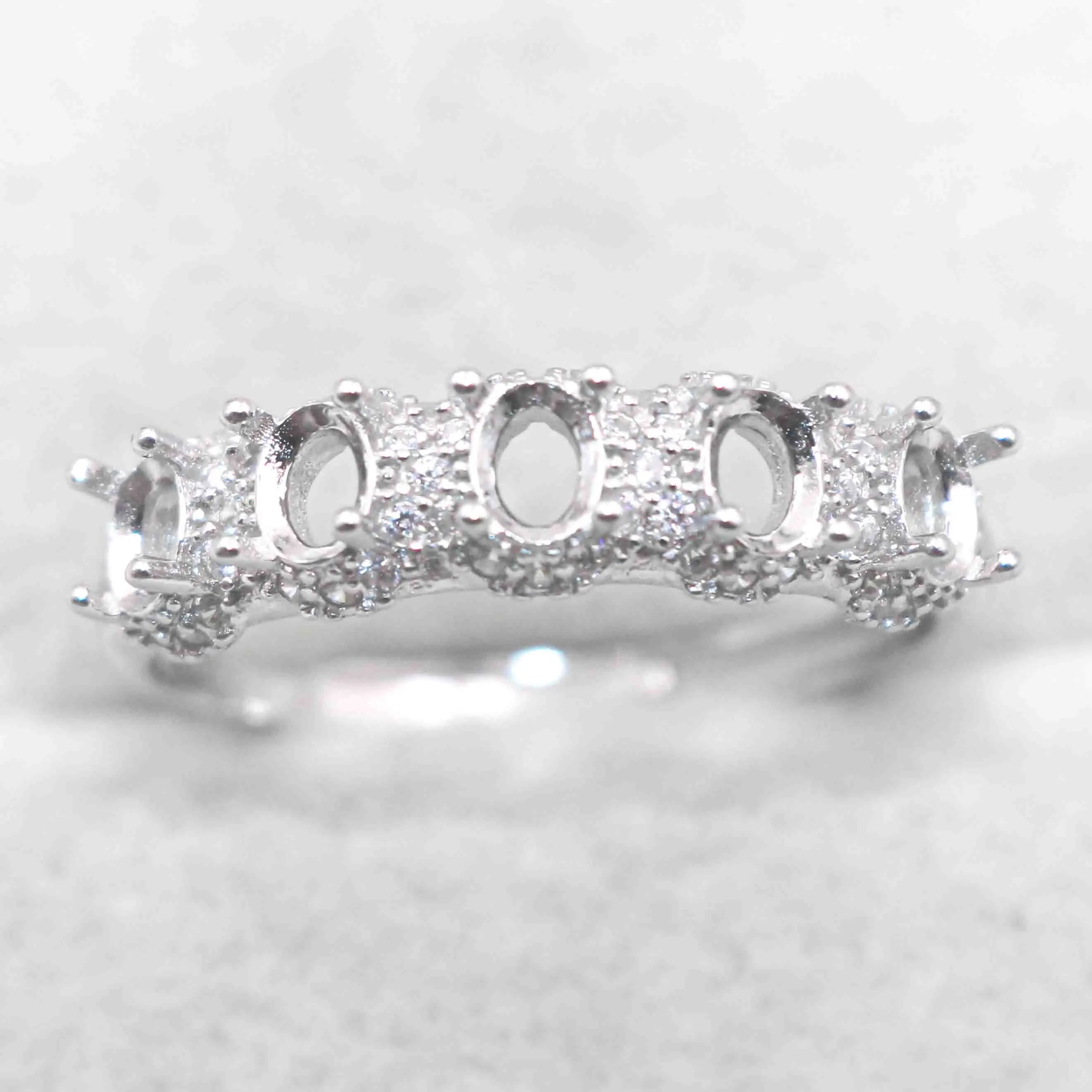 Sterling Silver 3*4mm Semi Mount Ring Empty Frame Blank Support Claw Setting S925 Base Holder Without Center Stone for Inlay DIY