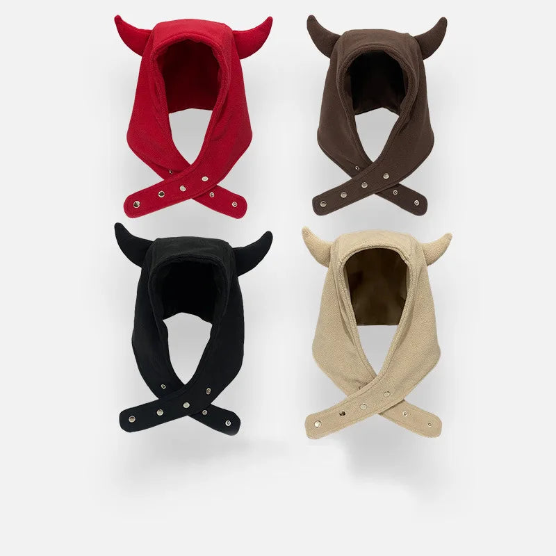 Y2k Pullover Fuzzy Beanie Hats for Women Devil Beanies Women Ear Beanies Devil Hat Accessories Kawaii Bonnet for Women
