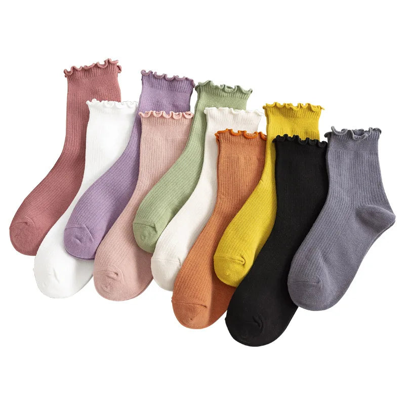 Wholesale Popular Retro Ruffle Ankle Socks Women Cotton Spandex Girls Knitted Summer/Winter Daily Body Logo