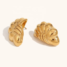 Dingran New Design Water Wave Stud Earrings Stainless Steel 18K Gold Plated Hypoallergenic Jewelry for Party & Wedding