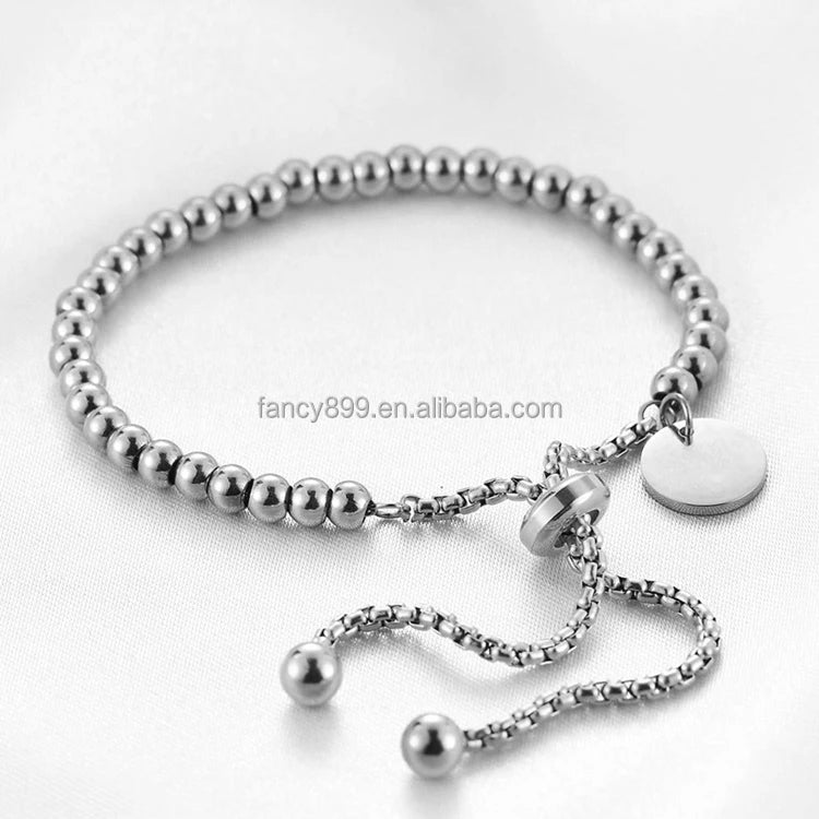 Custom Engraved logo Adjustable Stainless Steel Gold Bracelet Charms Wholesale Charms for Bracelets Bulk