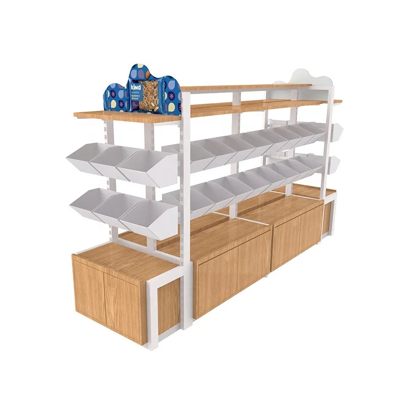 ODM Light Duty 4-Level Steel-wood Shelf Grocery Display Cabinet for Convenience Store & Supermarket Customizable