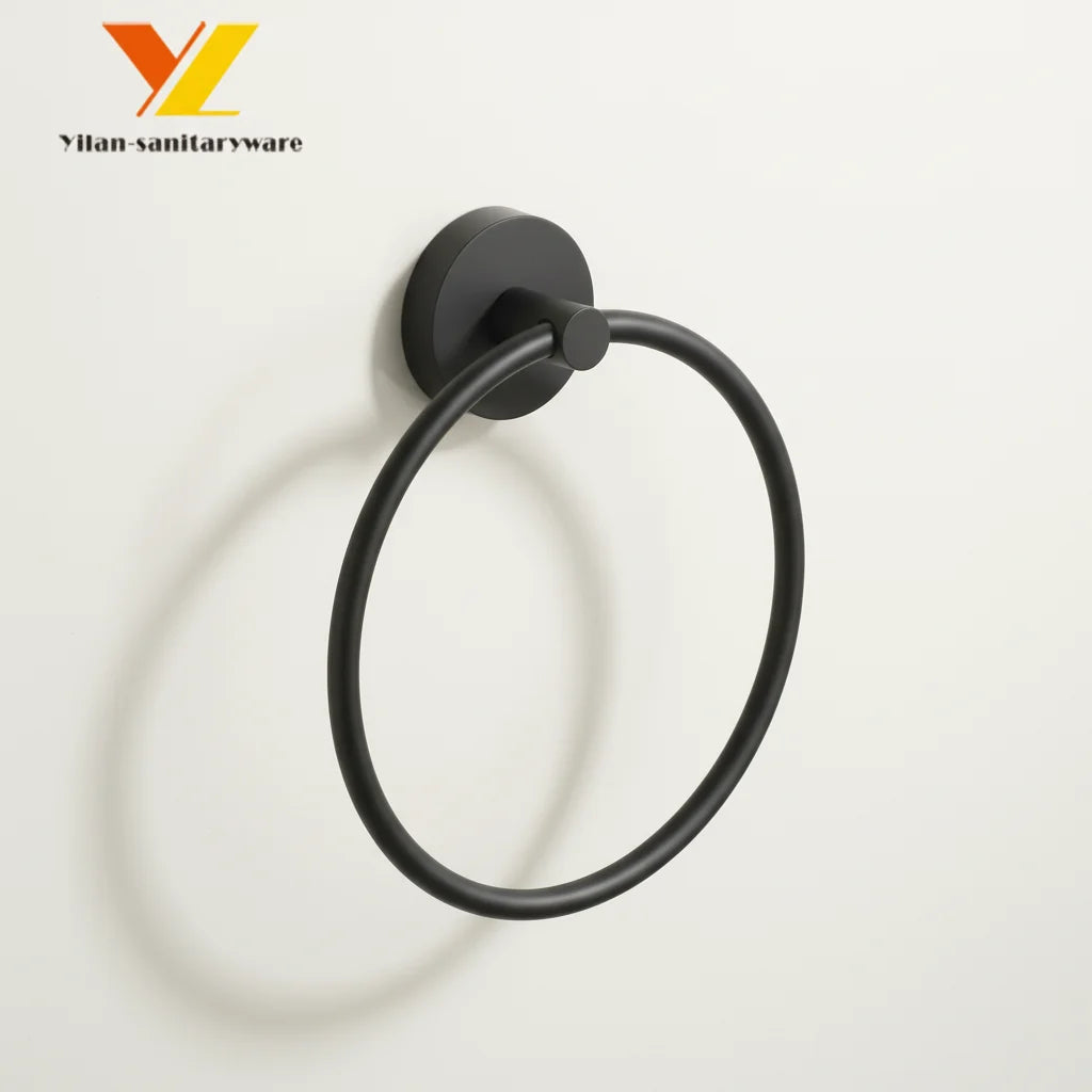 Matte Black Wall Mount Bathroom Hand Towel Holder with Ring Accessories for Convenient Storage