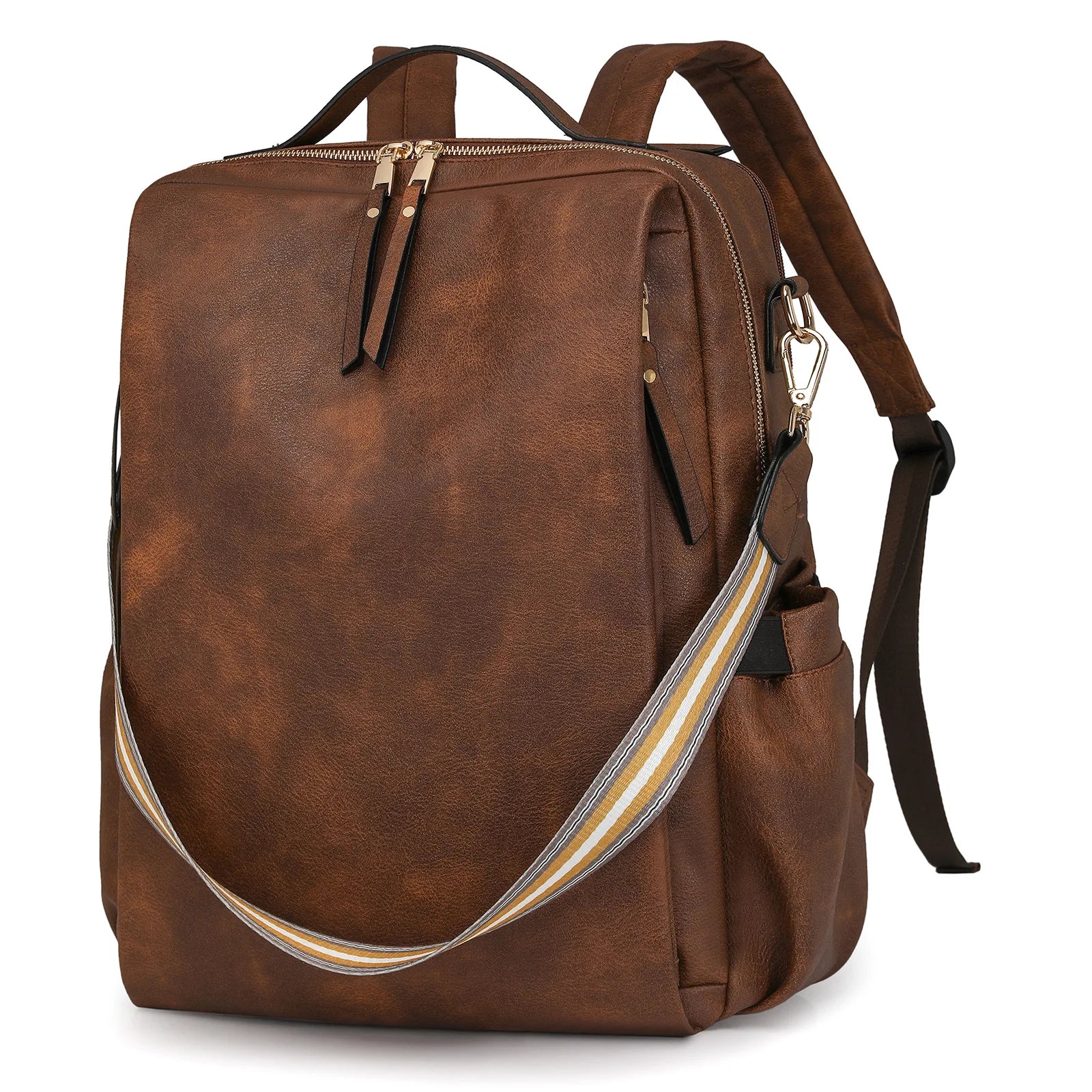 SG0488 Wholesale Fashion 2025 Vintage Girls Laptop Backpack Custom logo Women PU Leather Backpack Multi Pockets 15.6 Inches