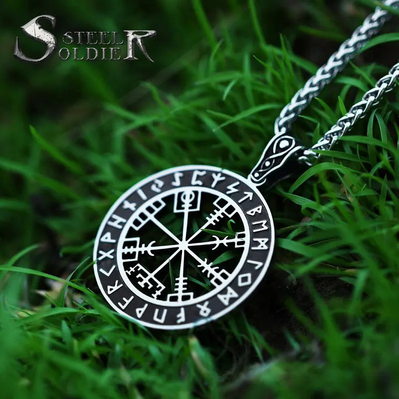 SS8-698P 316L Stainless Steel Nordic Viking Symbol Compass Pendant for Men MegaBDM