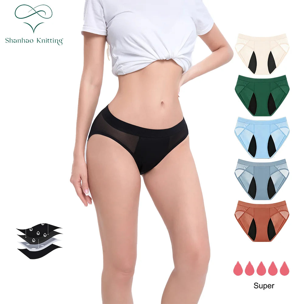 Shanhao Reusable Mesh Leakproof Panties Organic Cotton Bragas Menstruales High Leg Cut Heavy Flow Menstrual Period Panties