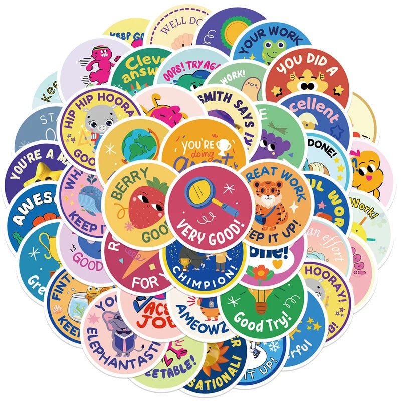 50Pcs Waterproof Vinyl Good Job Kids Sticker Motivational Stickers for Students Boys Girls Reward From Teacher Circle Labels