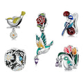 925 Sterling Silver Flower & Bird Charms Grain Rain Pendant Fit Women Snake Bracelet & Bangle Spring Jewelry Gift SCC2191