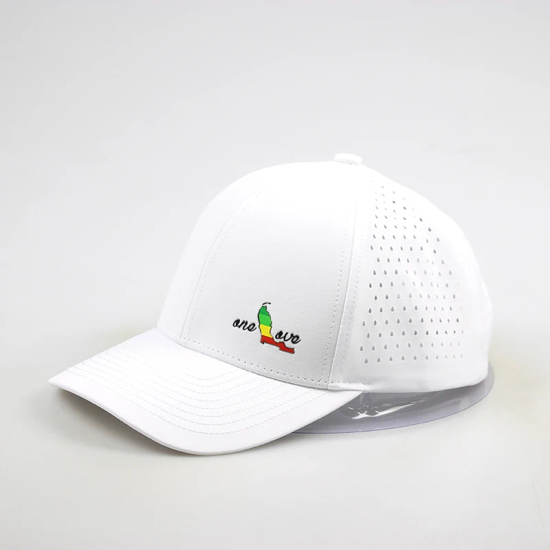 Custom 6-Panel Embroidery Logo Golf Hats Waterproof Polyester Laser Perforated Sporty Style Fruit Pattern Jersey Terry Fabric