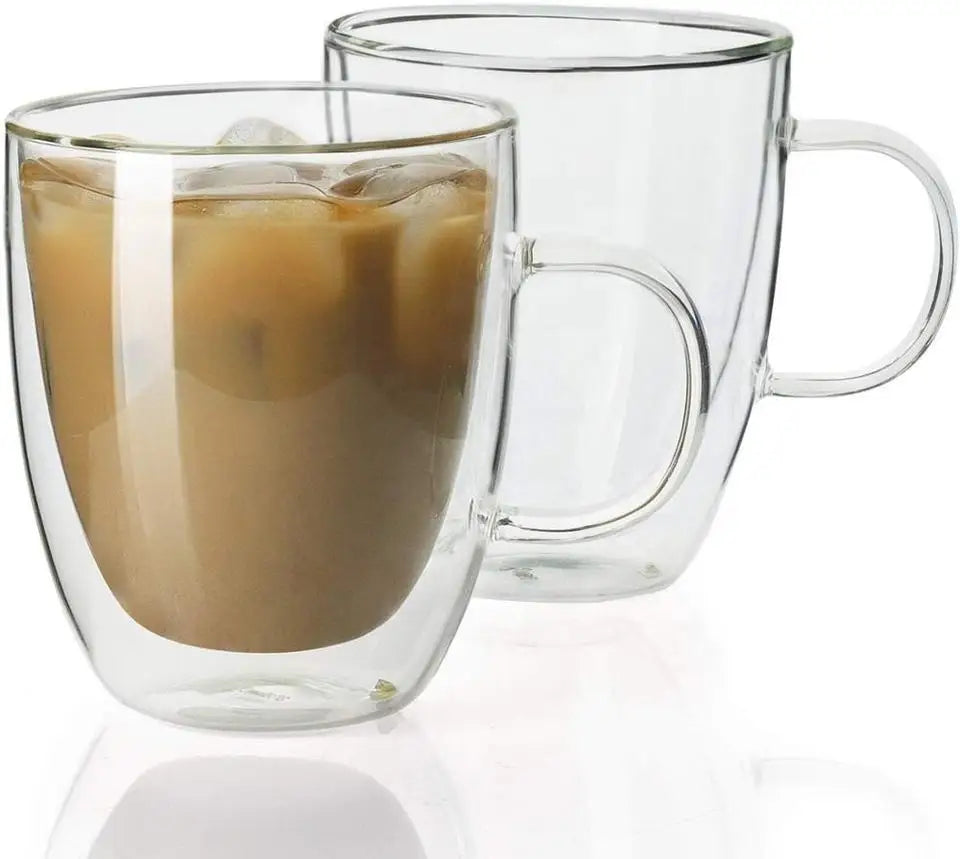 Hot Selling Handmade Borosilicate Heat Resistant Double Wall Glass Coffee Cups with Lid and Handle