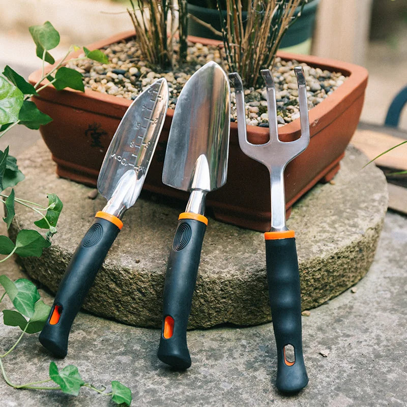 Promotion Gardening Tool Set 3-Piece Household Aluminum Alloy Orange Black Non-Slip ABS Plastic Handle Hand Tool