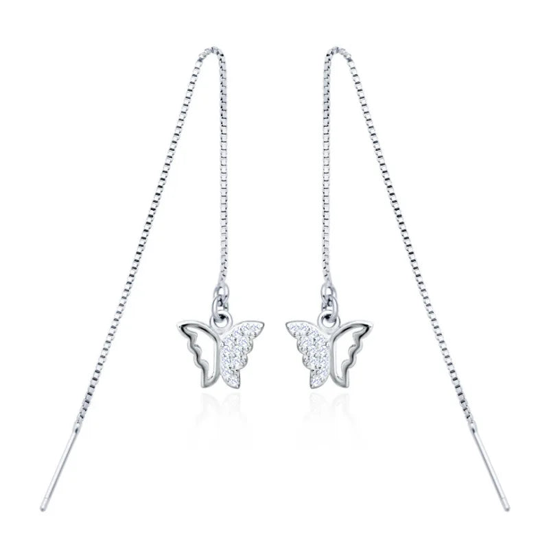 2025 Silver Color Long Butterfly Drop Earrings Fashion Summer Jewelry for Women Girls for Engagement Wedding Parties Zircon
