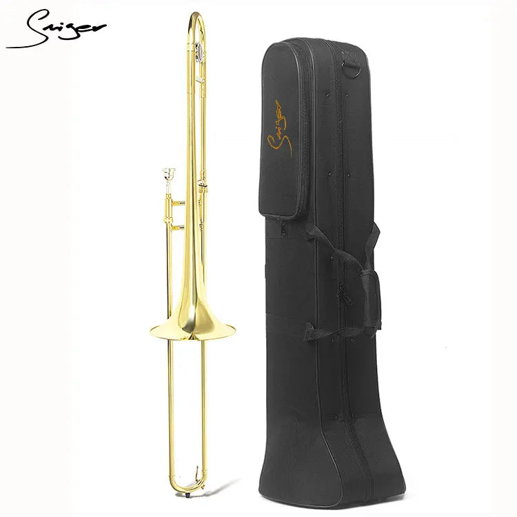 Wholase Trombone Bb with Case Accessories Gold Lacquer Tenor Alto Brass Wind Instrument Factory Price Straight Tubing Trombones