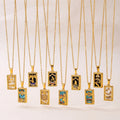 MECYLIFE Enamel Tarot Card Necklace Zircon Tarot Pendant 18K Gold Stainless Steel Zodiac Necklace Women